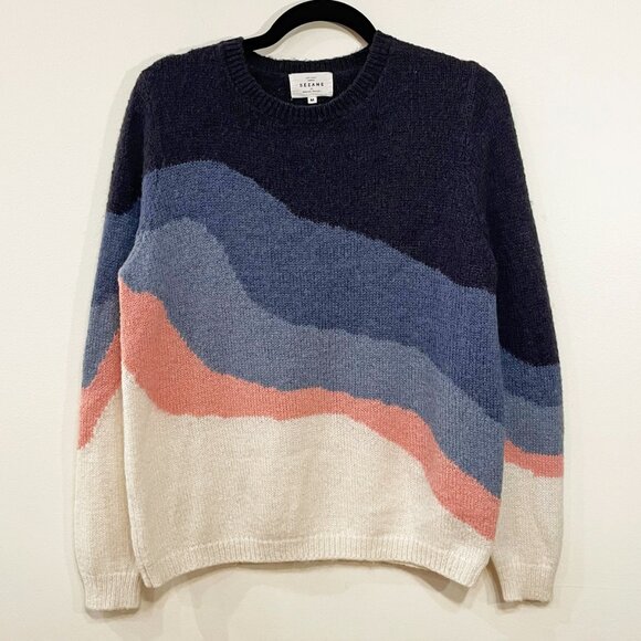 Rare! EUC Sezane Winnie Gradient Colorblock Sweater Blue White Medium - Picture 2 of 7